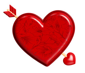 Wall Mural - Romantic Floral Heart with Arrow 3d render isolated transparent background