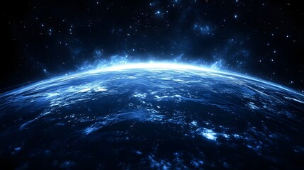 stunning blue planet earth space view glowing horizon cosmic background