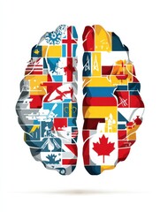 Poster - Competing AI Brain Models Showcase Diverse Country Logos and Flags Split Into Two Halves Representing Global Innovation and Competition Generative AI