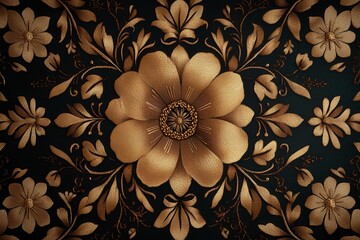 Poster - Floral design featuring intricate black and white illustrations with a variety of blossoms and leaves arranged harmoniously on a dark background