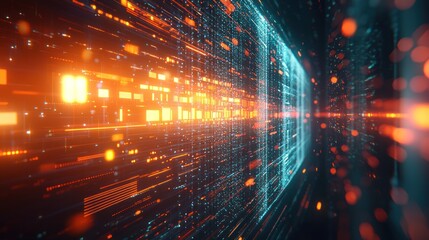 Wall Mural - data stream; blocks and lines of light abstract digital space