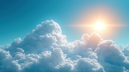 Wall Mural - Fluffy clouds, bright sun, and blue sky above