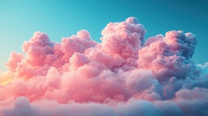 Wall Mural - Fluffy pink clouds against a blue sky backdrop