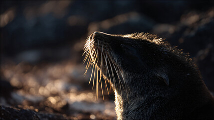 Wall Mural - A playful galapagos sea lion enjoying its meter at tintoreras island its nose lifted to the sky.
