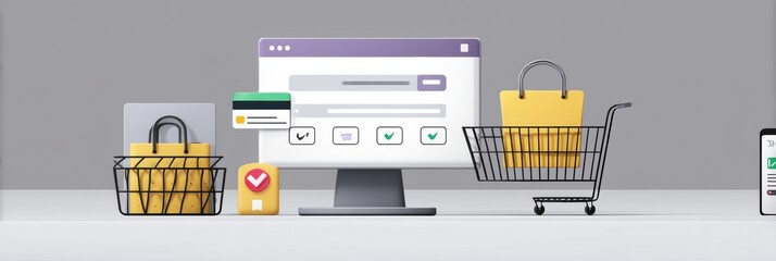 Leinwandbilder - Checkout Screen Displaying Essential Elements Like Card Info and Basket for Seamless Online Shopping Experience Generative AI