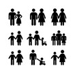 © Borsha - a set of icons depicting human figures, men, women, children, families, adults, families with children, the elderly, people in a wheelchair, with vision problems, health, flat vector illustration