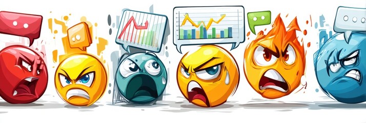 Poster - Angry Emoji Icons Expressing Frustration With Trade Graphs in Speech Bubbles During a Financial Discussion Generative AI