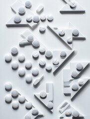 Fototapete - Artistic Minimalist Arrangement of White Pills Creating Geometric Patterns on a Bright Background Generative AI