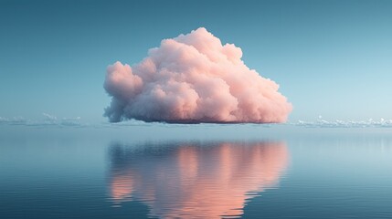 Wall Mural - Pink cloud above calm water, sky reflects in the surface