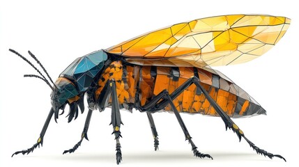 Wall Mural - extraordinary and highly detailed 3d rendered image of a colorful insect with a geometric faceted ex