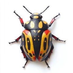 Wall Mural - captivating close up macro photograph of a vibrant beetle showcasing its intricate black yellow and 