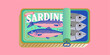 © Ardea-studio - Sardines. Summer. Italy. Amalfi. Canned food. Vector modern Mediterranean sea italian fish illustration in can for poster, banner, cover, icon, print or sticker
