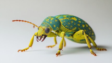 Wall Mural - vibrant green beetle with intricate patterns and textures in close up view showcasing the beauty and