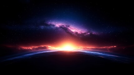 Aufkleber - Beautiful, colorful, and serene image of a starry night sky with a bright orange sun rising in the background