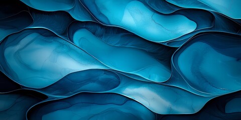 Leinwandbilder - Blue and white abstract painting of waves. The painting is made up of many small blue and white shapes that resemble waves. The overall mood of the painting is calm and serene
