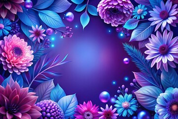 Wall Mural - abstract blue purple flowers: pink frame, colorful graphic banner stock photo