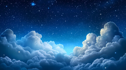 Wall Mural - Dreamy night sky with fluffy clouds and sparkling stars. [Fractal Eden] | Recursive Eden | infinite paradise. Illustration