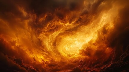 Aufkleber - Fiery orange cloud with a swirling shape. The clouds are orange and the sky is dark. Concept of danger and chaos