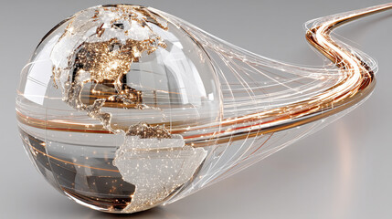 Wall Mural - a glowing globe surrounded by swirling gold, silver, white, and blue energy lines on a radiant backg