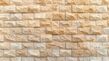 Poster - Wall made of tan bricks with a rough texture. The wall is made up of many small bricks, and it is a part of a building