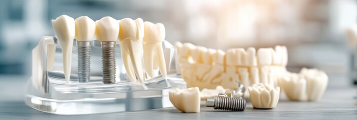 Aufkleber - 3D Printed Jaw Model Featuring Removable Implant Crown Displayed in Dental Clinic Setting Generative AI