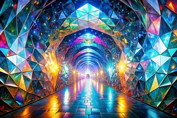 Wall Mural - crystal tunnel, light, gemstone, reflection, exit - stock photo