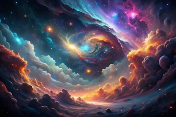 Wall Mural - dark abstract background with glowing shapes and text space - surreal stock photo