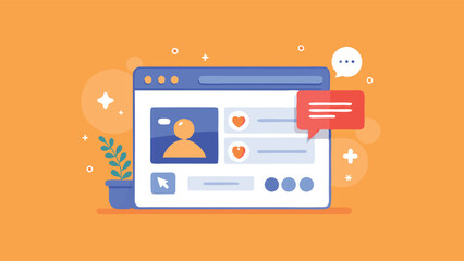 Leinwandbilder - Vector illustration of a user profile interface with colorful design elements and leaves representing a digital environment