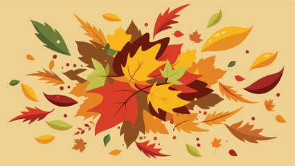 Poster - Colorful autumn leaves falling on a light background, creating a vibrant display of nature's beauty and seasonal change in a vector illustration style