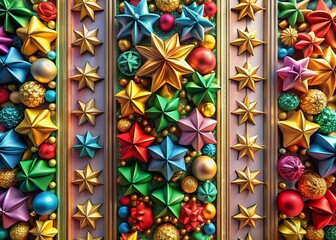 Sticker - festive colorful bows and stars architectural pattern design stock photo