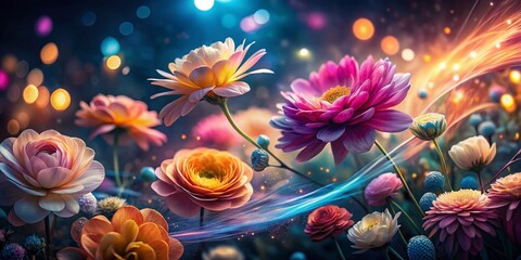 Wall Mural - long exposure floral swirl: vibrant petals in motion, abstract botanical art