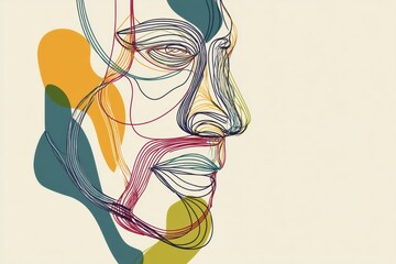 Poster - Continuous Line Portrait of a Mans Face With Abstract Curves and Vibrant Colors Skillfully Illustrating Contemporary Art Concepts Generative AI