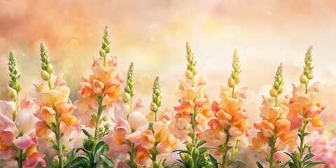 Wall Mural - serene peach & cream snapdragon watercolor panorama - high-resolution aerial view