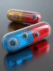 Poster - Visual Representation of Antibiotic Capsules Contrasting With Resistant Bacteria in a Scientific Context Generative AI