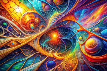 Wall Mural - surreal abstract line art: intertwined geometric forms in vibrant hues