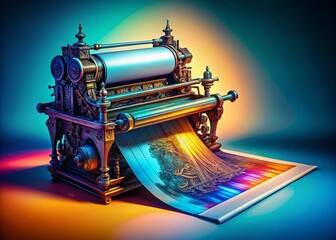 Wall Mural - surreal printer illustration: hand-drawn style, paper ready to print