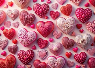 Wall Mural - surreal pink & red heart pattern: abstract love background