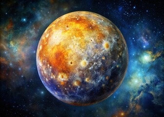 Wall Mural - Watercolor Mercury Planet, Celestial Body, Space Art, Deep Space, Cosmic Painting