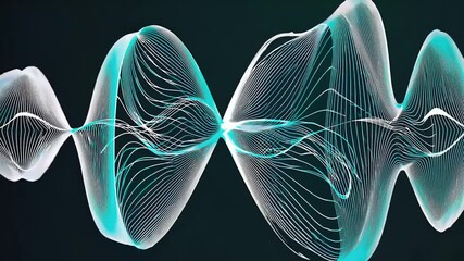 Wall Mural - digitally rendered soundwave animation displaying smooth flowing teal green curves representing abst