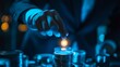 © Honey - Hand placing coin on stack of coins blue light business finance success dark money night photo image