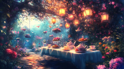 Wall Mural - whimsical tea party