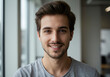 © ProArt Studios - Happy Young Man Portrait Smiling Confidently Modern Office Background