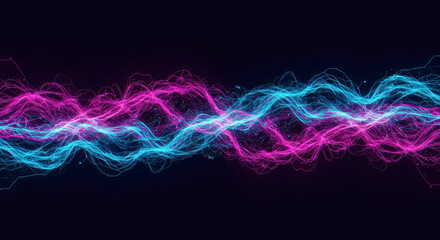Wall Mural - Abstract Neon Waveforms Glowing Pink Blue Energy Flow Digital Art Background