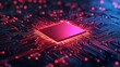 © AtomMaya - Abstract Close-Up of Circuit Board with Pink LED Lights and Chip