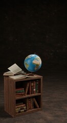 a globe and books on a wooden shelf: exploring the world through literature and knowledge
