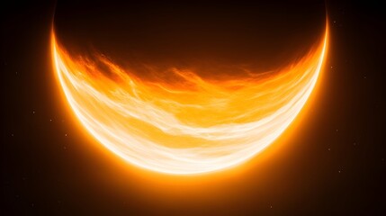 Wall Mural - Glowing crescent celestial body, fiery orange hues, dark space background