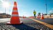 © Advance Creation - Road Safety Concept with Traffic Cones on Asphalt Highway – Construction Zone Alert