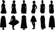© Royal Ability - Female silhouettes in various dress styles standing and twirling vector illustration in black and white