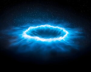 glowing blue cosmic ring in dark space, swirling energy