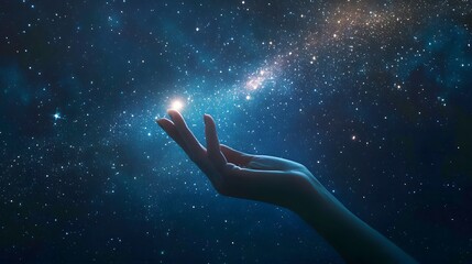 Wall Mural - hand reaching for a shooting star: a hand stretching out to catch a shooting star, with a vibrant ni